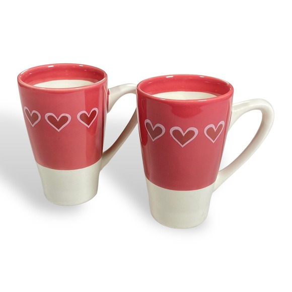 Cost Plus World Market Other - World Market Set of 2 Cups Hearts Coffee Tea Mugs ~5" Tall‎ Ceramic Pink  10 oz